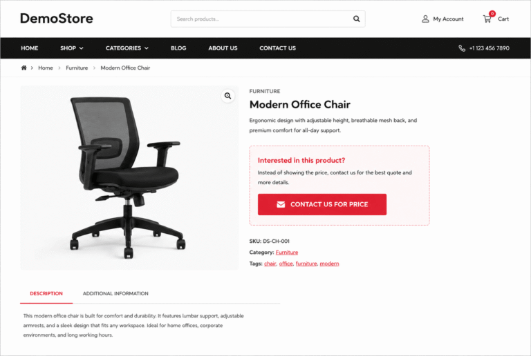 Replace Product Price with Contact Form